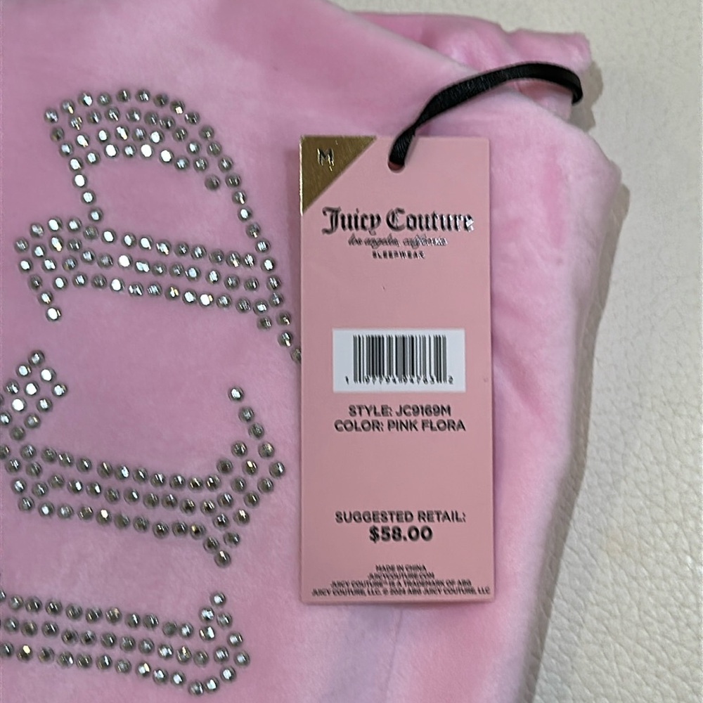 NWT JUICY COUTURE 2pc Velvet Lounge Set With Rhinestone Details in Pink Floral - Picture 7 of 8